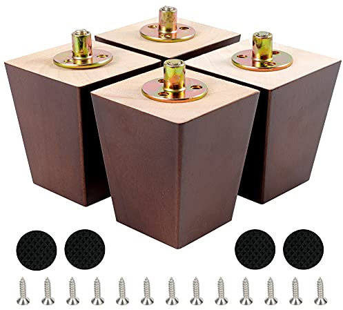 CtopoGo Lot de 4 Pieds de Meuble carrés en Bois Massif avec boulons pré-percés, vis et Coussinets en Caoutchouc. (4/ 10cm, Noyer)