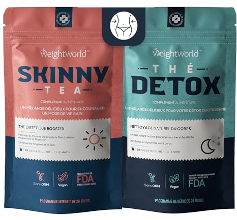 Skinny & Detox Tea Combo | Green Tea, Spearmint, Dandelion Root, Ginger, Lemongrass, Moringa & Oolong | For Morning & Night Routines | 56 Bags | 28 Days Programme | Zero-Calorie Herbal Blend