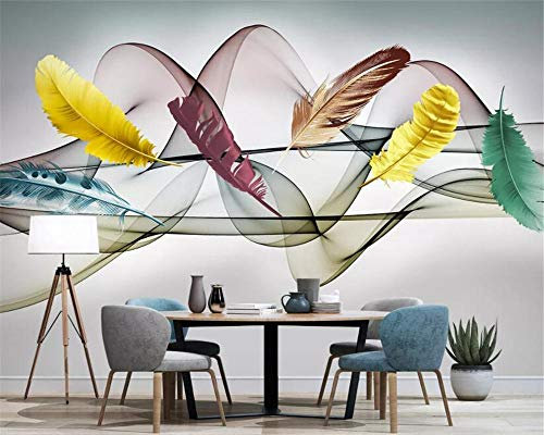 Benutzerdefinierte 3D Tapeten Foto Licht Handgemalte Farbige Federn Abstrakte Rauchlinien Hintergrund Wand 3D Tapete Wandbild,200 * 140Cm