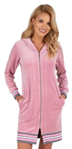 VIVISENCE Bademantel Baumwoll Mit Reißverschluss Und Bündchen An Den Ärmeln 5018, Rosa,M