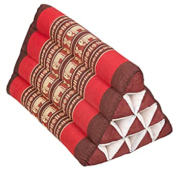 Handelsturm Kleines Thaikissen Dreieck 33 x 20 cm Kissen mit Füllug aus Kapok Dreieckskissen aus Thailand, Dekokissen oder Stütze, Elefanten rot