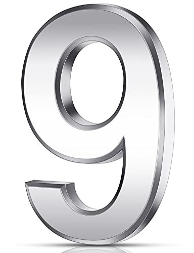Queekay 3 Inch 3D Mailbox Numbers Self Adhesive House Door Numbers Waterproof Address Door Street Number Stickers for House Mailbox Apartment Hotel Door Room, Silver(9)