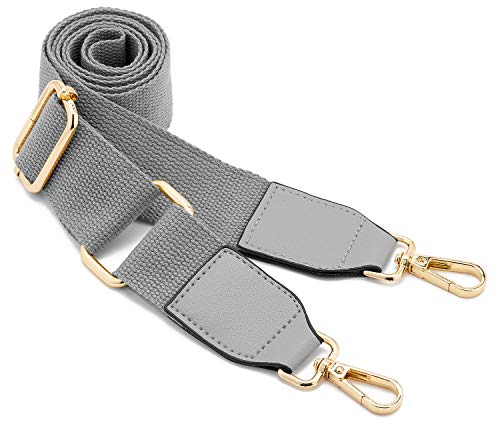 Frauen Breite Umhängetaschen Strap,Verstellbarer Ersatz Gürtel Tasche Strap mit Leder Gold Haken Leinwand Geldbörse Riemen Messenger Bag Changeable Long Strap for Crossbody Handtasche (grau)