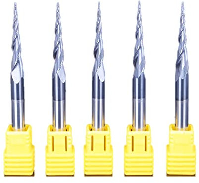 ElecMotive 5Pcs Fraise à bout conique avec embout,Rotatives Titane Fraises à bout en Spirale pour Gravure CNC 0,5mm Pointe