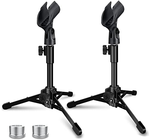 Mictop Confezione da 2 supporti per microfono da scrivania, treppiede pieghevole portatile con clip per microfono, supporto regolabile per microfono dinamico come Samson Q2U Shure SM58 SM57 PGA48