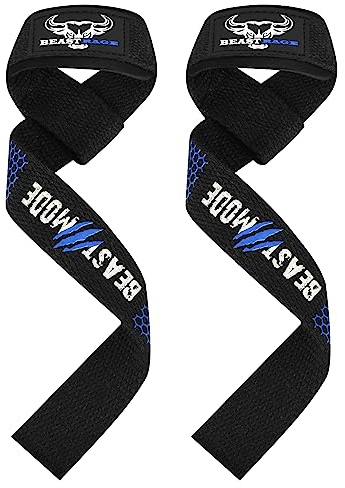 BEAST RAGE Zughilfen für Krafttraining (Fitness Straps) Kreuzheben Gurte Frauen Männer (Gepolstert) Gewichthebergurte Baumwolle Handgelenkstütze Griffe Hantel Bar (Lifting Straps) (Blaues Silikon)