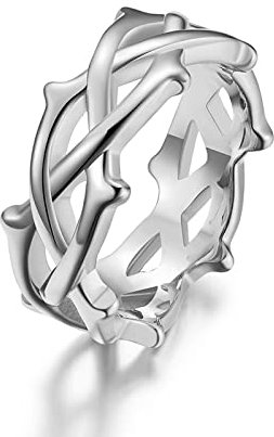 Hoisy Vintage Schmuck Herren, Ringe Männer Silver Geflecht Aus Dornenranken Silber Größe 62 Men Fashion Schmuck Ehering