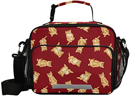 Fiambrera para niños con aislamiento para la escuela, lindas gatitos y niñas, lonchera con correa para el hombro, lindo gatito