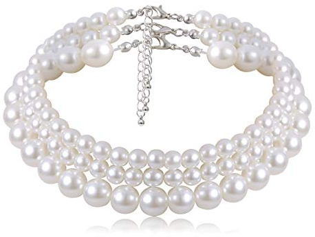 JKJF 3 pezzi Simulato Perle Collana 3 file di Perline Choker Collare Multi Strati Perle Catena Elegante Elegante Collana di Perline Corta Retro Costume Accessori per Donne Ragazze, Perla, Perla