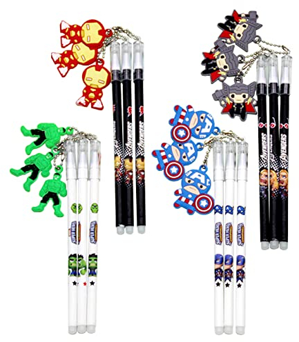 ATVOYO 12pcs Supereroe Ciondolo Penna Cancellabile Anime Modello Per Bambini E Studenti - Regali Per Insegnanti, Ufficio E Scuola