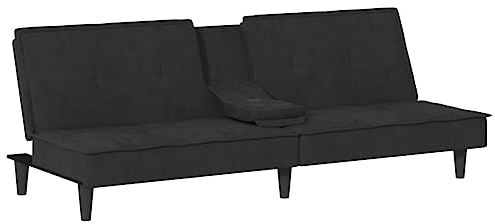 vidaXL Schlafsofa mit Getränkehaltern, Sofa mit verstellbaren Rückenlehnen, Couch für Wohnzimmer, Schlafcouch Bettsofa Sofabett Metallfüße, Schwarz Samt