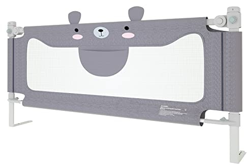 UISEBRT Bettgitter 200cm, Bettschutzgitter für Kinder, Höhenverstellbar Rausfallschutz Bett Kinderbettgitter Babybettgitter, Grau