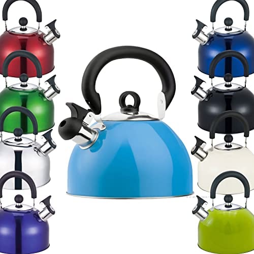 Premium Stainless Steel Whistling Kettle | 10 Colors | Stove top | Non-Drip Pouring Spout | Cool Touch Handle | Whistling Spout | 2.5L Capacity (Blue)