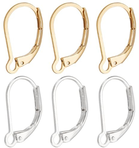 Beebeecraft 60 Pezzi ganci per orecchini a leva, 0.6x0.4 Pollici Anallergici Oro 24k e Argento Sterling Placcato Ganci per Orecchini Francesi Per Creazioni Di Orecchini Fai Da Te Creazione di Gioielli