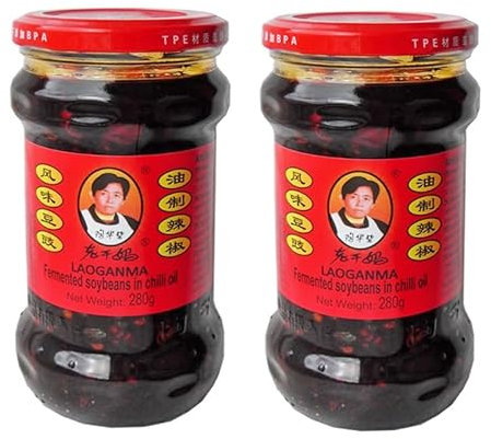 Laoganma Fermented Soybeans in Chilli Oil 280g (Pack of 2) Previously known as Preserved Black Beans in Chilli Oil
