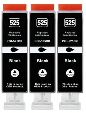 3 XXL Druckerpatronen kompatibel zu PGI-525 BK Schwarz für Canon PIXMA IP4850 IP4950 IX6550 MG5150 MG5250 MG5350 MG6150 MG6250 MG8150 MG8250 MX715 MX885 MX895