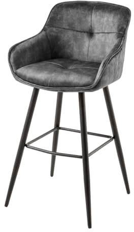 riess-ambiente.de Design Barhocker Euphoria grau Samt Schwarze Metallbeine mit Lehne, Barstuhl, Küchenstuhl, Tresenstuhl