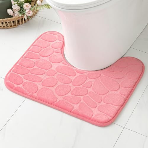 MIULEE Bath Mats Non Slip Memory Foam Bathroom Mat Bath Rug Shower Mat Coral Fleece Softness Highly Absorbent Washable Bathroom Rug Bath Mats for Bathroom Kitchen Entrance 50x40 cm Pink