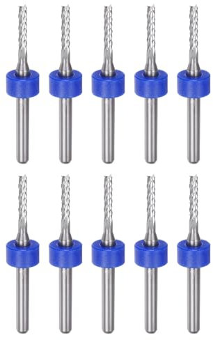 sourcing map 10pcs End Mill Bits 2mm Solid Carbide CNC Router Bits Engraving Cutter Tools for PCB Circuit Board Milling Machine Wood Carving, 1/8 Straight Shank