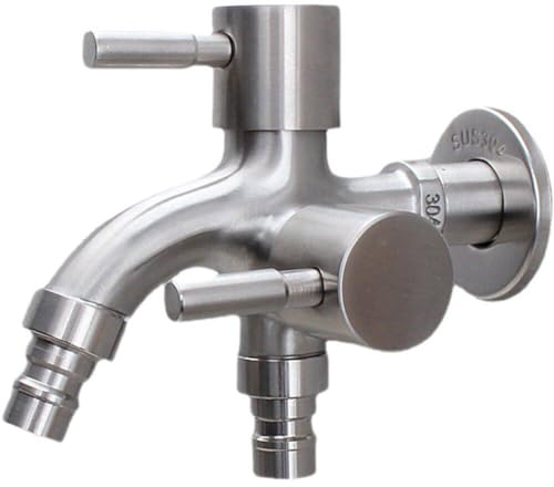 Tsffae 1pc Edelstahl Doppel Wasserhahn 2 Wege Wasserhahn Valvet Bibcock Wasserhahn 1 in 2 Out Kopf Zwei Weg Wasser Waschmaschine Wasserhahn Wasserhahn Für Hause