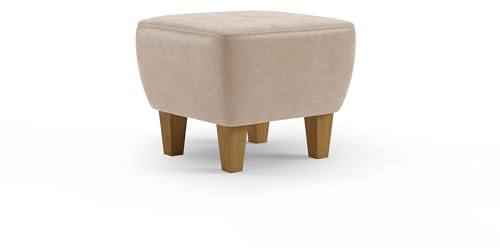 Cavadore Hocker Vida / Polsterhocker mit massiven Holzfüßen in Eiche / 52 x 46 x 52 / Mikrofaser, Beige