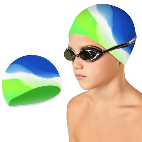 Cuffia Piscina Bambini (1 Pezzo) Cuffia Arena Silicone per adolescenti dai 3 ai 15 anni, Cuffia Nuoto impermeabile e antiscivolo per capelli corti e lunghi