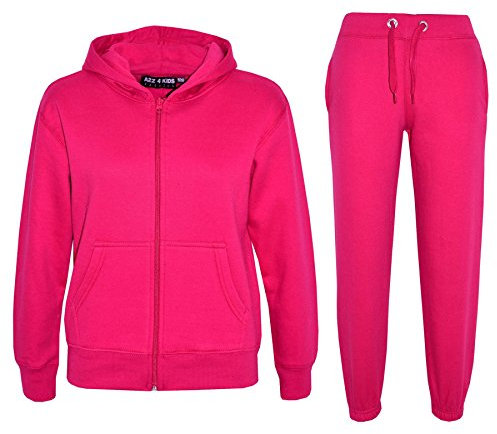 A2Z 4 Kids Ragazze Ragazzi Solido Tuta Felpa Con Cappuccio Con Joggers - T.S Plain Pink 2-3.