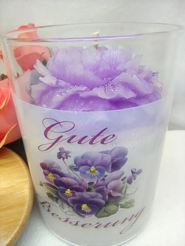 Gute Besserung Kerze im Glas - Handarbeit Unikat für Frauen, Mädchen, Freundin - Genesungs Wünsche - Get well wishes Candle - Sweet Candle - 70h Brenndauer (5, lila)
