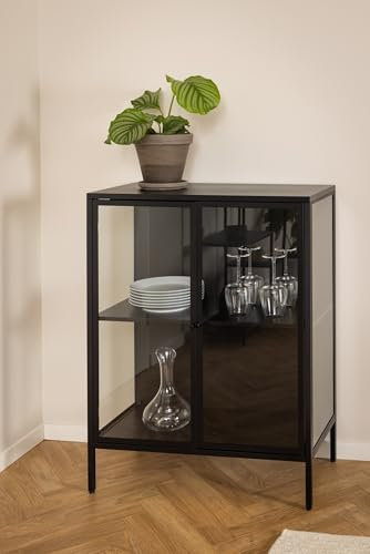 möbelando Glasvitrine >Newcastle< in schwarz, Stahl - 80x98,7x40cm (BxHxT)