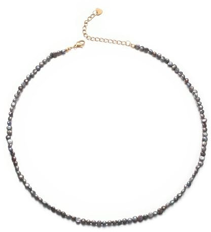 Aleasha Blau Schwarz Süßwasserreis Perle Kette 4mm Klein Perle Halskette 38+7cm Damen Handgefertigt Schmuck Geschenke