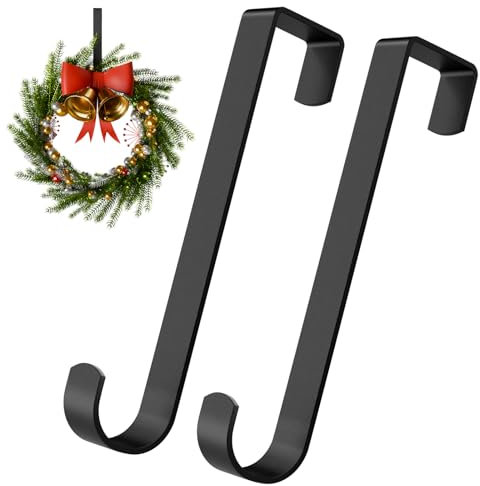 InemzTal 2 Christmas Metal Wreath Hanger Hook for Front Door 12 X 0.9,Over Door Hooks for Home Office Hanging Clothes Christmas Halloween Thanks Giving Wedding Wreath Display