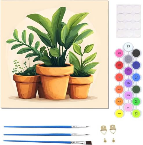 DIY Paint by Numbers for Adults Plant Pots Paint by Numbers for Beginners, DIY Color Oil Painting by Number Kits, Oil Hand Painting Art Crafts Kits for Adults for Gifts Home Decor 35x35cm U-10873