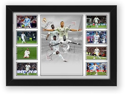 Real Madrid Football Club 2024-25 Team Merchandise Signed Poster Print - Limited Edition Autograph Fan Gift – Collectible Memorabilia Merchandise (Framed A4 (30x21cm))