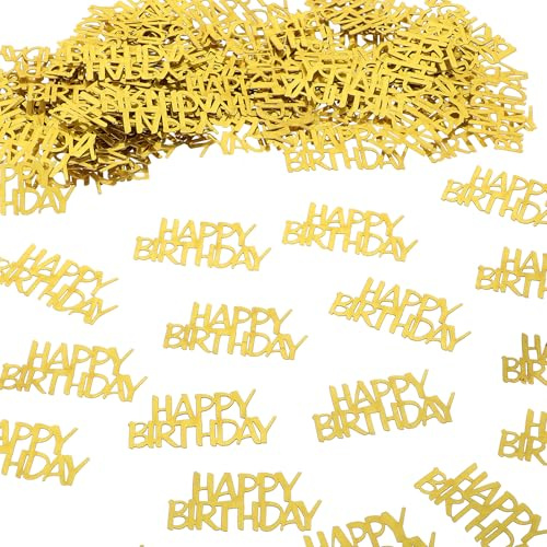 200 Pcs Gold Happy Birthday Confetti - Table Scatter Shaped Party Decorations for Birthdays - Glittering Table Decor for Cake, Balloons and Party Supplies
