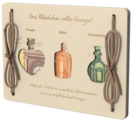 EQUIK PRODUCTS Grußkarte aus Holz | Geldgeschenk, Geldbörse, Holzgeldtasche | Originelles Geburtstagsgeschenk | Lustiges Geschenk | Geschenk für Geburtstage | Holzkarte mit Muster (Flaschen)