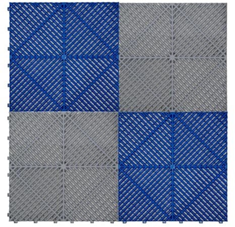Piastrelle Ventilate Modulari 120 Grigie e 120 Blu, 6m x 6m, Polipropilene Antiscivolo, Resistenza 5T, Ideali per Garage, Officine e Spazi Esterni, Set Completo con Bordi