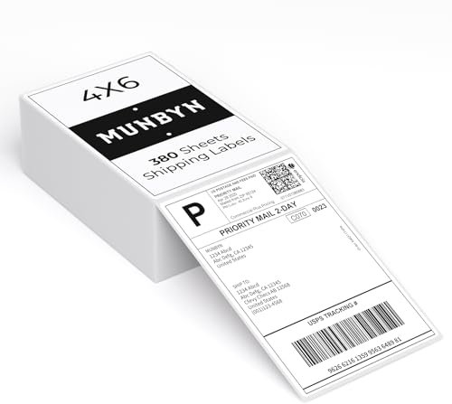 MUNBYN Etiketten Fünf widerstandsfähige Thermoetiketten 4×6 DHL Versandaufkleber 380 Etiketten/Stapel 10.2cm x 15.2cm Hoher Definition Thermoetiketten Selbstklebende für Labeldrucker 4XL