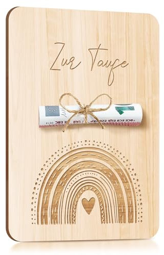 Geldgeschenke Taufe Karte Holz 14,7×10,4 cm | Taufe Geschenke für Jungen Mädchen Patenkind | Geldgeschenke Verpackung Taufkarten Glückwunschkarten Grußkarten | Taufgeschenke Personalisiert Regenbogen