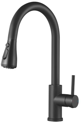 CECIPA Wasserhahn Küche Schwarz, Hochdruck Küchenarmatur mit Brause Ausziehbar, Mischbatterie Küche 3 Modi, Einhebel Armatur Küche Küche 360° Schwenkbar, Spültischarmatur Edelstahl