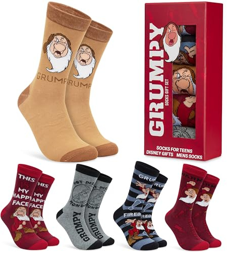 Disney Mens Socks, Pack of 5 Calf Length Socks, Soft and Breathable The Nightmare Before Christmas Grumpy, Funny Gifts for Men (7/12 UK, Red Grumpy)