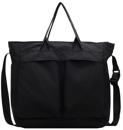 Macayda Handtasche Damen Umhängetasche Groß Tote Bag Nylon Shopper Tasche Reißverschlüsse Crossbody Bag für Arbeit Schule Reisen Schule (Schwarz)