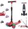 Kinderroller mit LED Leuchträdern, Klappbar Tretroller 3-12 Jahre, Höhenverstellbar Scooter für Mädchen & Jungen, Roller Kinder mit Rutschfesten Griffen & Hinterradbremse, Rot Spinnennetz Design