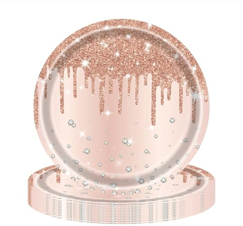 ZSYIULIA 16 Pack 7 Inch Premium Rose Gold Paper Plates - Disposable Rose Gold Tableware for Birthday Party Decorations, Tea Parties & Celebrations