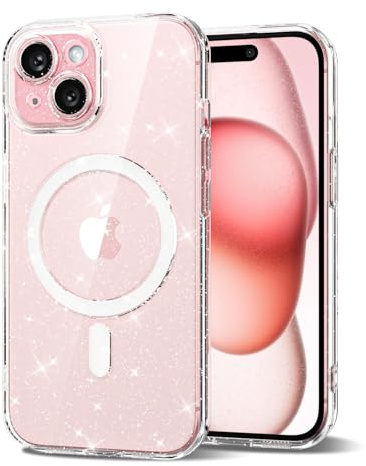 Svanove for iPhone 15 Case Clear Glitter Compatible with Magsafe, Sparkly Bling Transparent Slim Thin Magnetic Mag Safe Case Cute, Girly Aesthetic Glittery Shiny Sparkle Rubber for Women Girls