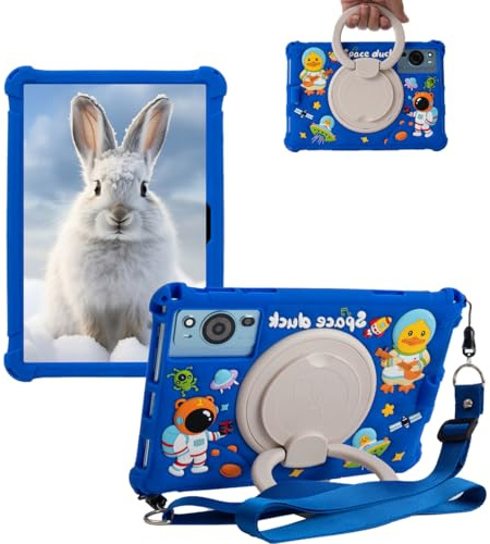 Sfulatdc Silicone Kids Tablet Case 360 Rotating Stand Handle/Shoulder Strap Cute Cover Lightweight Compatible with BYYBUO/Moderness/Okaysea/Jumper ‎m10se/Apolosign 10.1 Blue