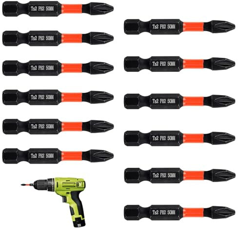 10 PCS PH2-50mm Impact Duty Phillips Screwdriver Drill Driver Bits Set, Standard Strong Magnetic Screwdriver Bits, Anti-Slip Impact Driver Bit Suitable for Home Appliance Repair Furniture Assembly