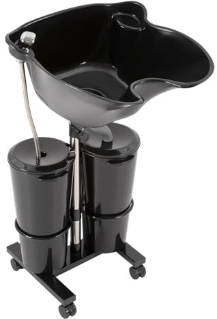 JJsdwin Lavabo de coiffure, lavabo mobile avec 2 seaux et roulettes universelles, hauteur réglable vers l'arrière pour salons de beauté, coiffeur et hôpitaux