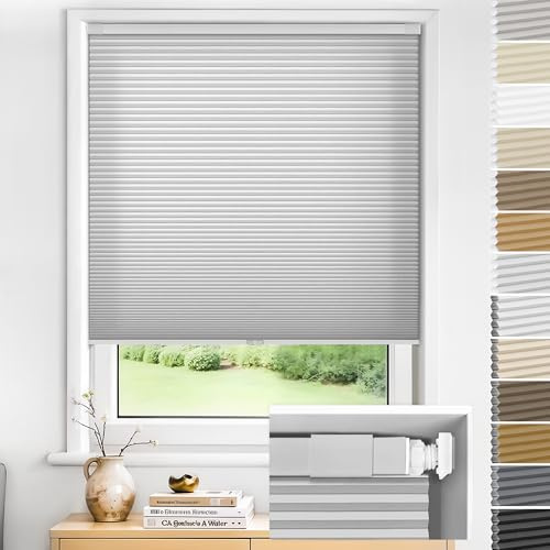 Jalousiescout QuickFit Wabenplissee nach Maß, ohne Bohren - Verdunkelung Thermo Doppelplissee Klemmfix Freihängende Plissees für Fenster & Türen, Grau-Weiß, Lichtdurchlässig