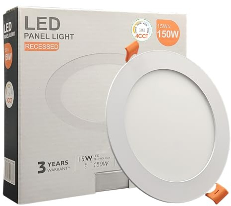 FactorLED Downlight LED circulaire 15 W (150 W) fin, Ø170 x 22 mm, 1650 lm, plaque ronde à encastrer, panneau extra-plat, coupe plafond Ø155 mm, lumière sélectionnable 2700K-3000K-4000K-5700K (4CCT)