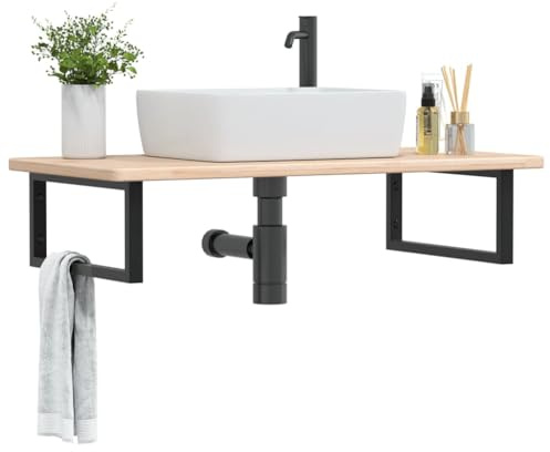 Frdhee Badezimmer Möbel, Waschtischplatte mit Halterung Stahl und Massivholz Eiche Aufsatzwaschbecken Mit Unterschrank für Badezimmer, Wohnzimmer, Esszimmer, Küche